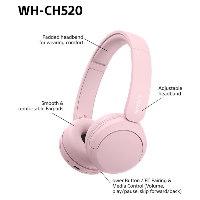 Sony WH-CH520 Auriculares Inalámbricos Rosa