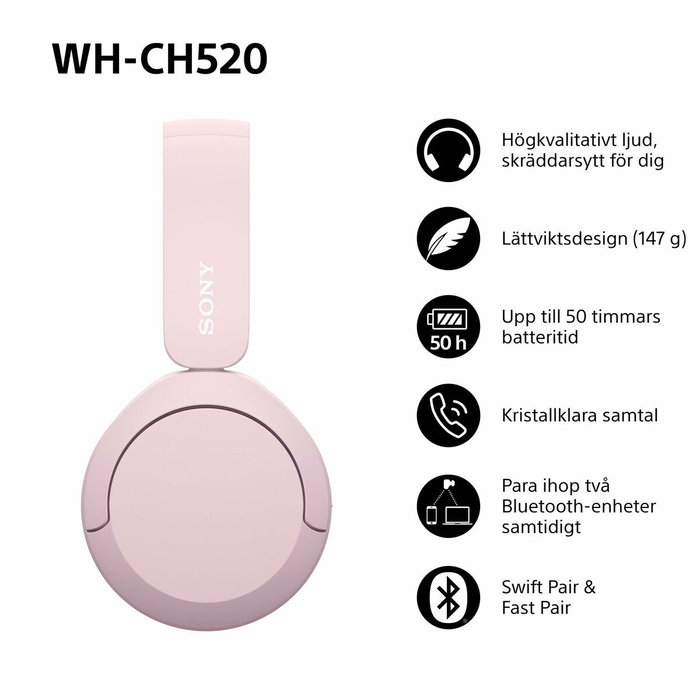 Sony WH-CH520 Auriculares Inalámbricos Rosa