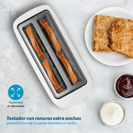 Grunkel TS-DOBLEMAXI Tostador Doble Ranura Extra Ancha para Panes Gruesos, 1400W, Blanco, 7 Niveles, Descongelar