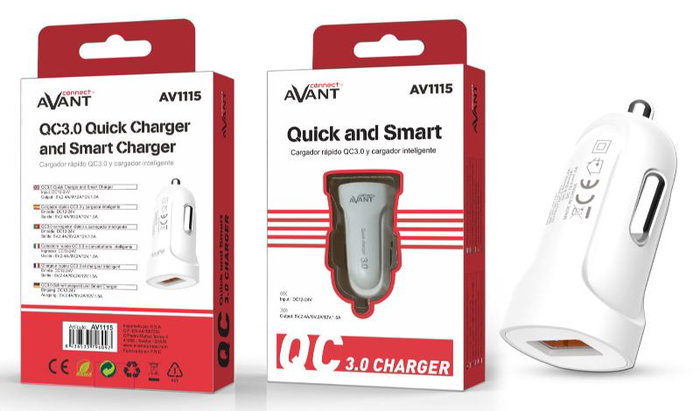 AVANT CONNECT Adaptador de Coche Avant 2A QC3.0 Carga Rápida