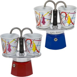 Bialetti Mini Express - Set de cafetera azul con 2 tazas Arte Collection Kandinsky
