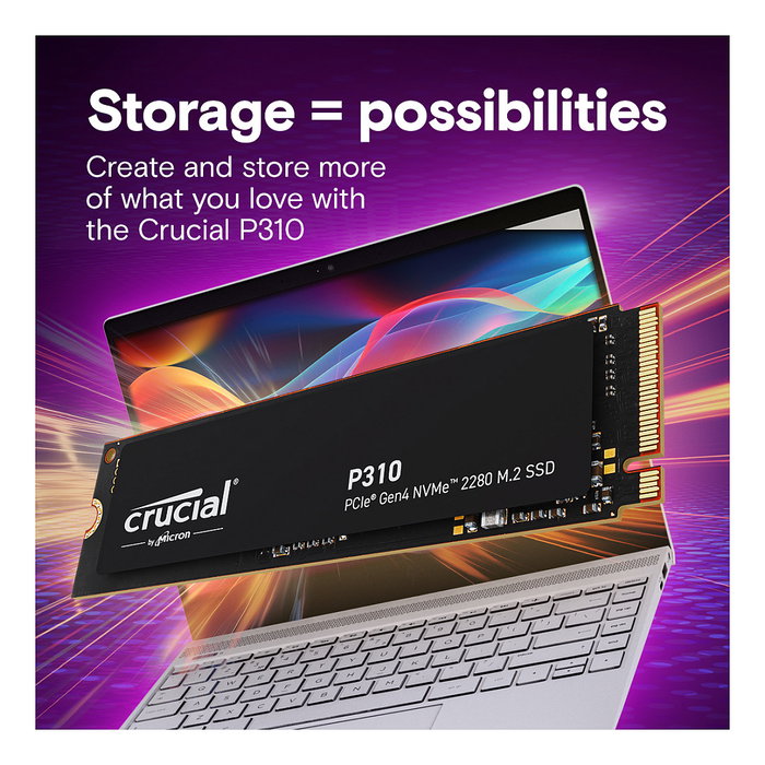 Crucial P310 Gen4 2280 4TB NVMe PCIe M.2 SSD - Disco Duro Sólido, 7100 MB/s Lectura, 6000 MB/s Escritura, 2280 (22 x 80 mm), 4 TB, PCI Express 4.0 x4