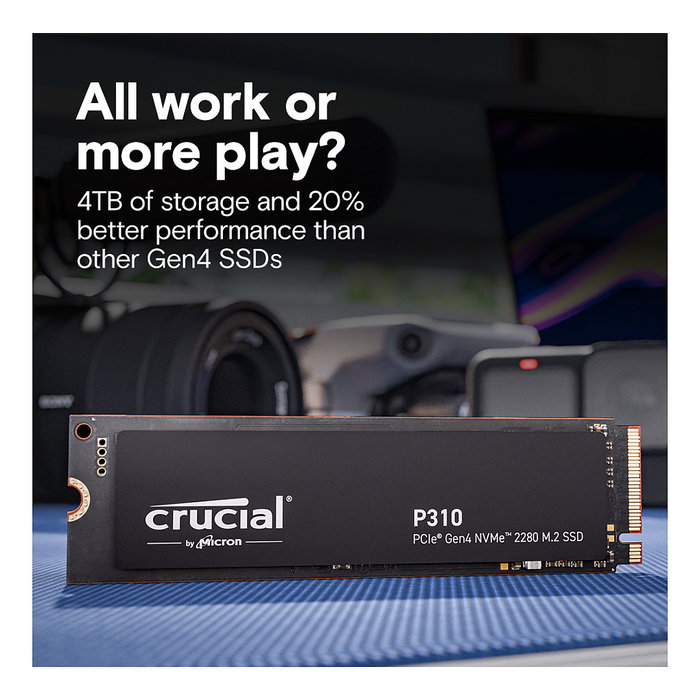 Crucial P310 Gen4 2280 4TB NVMe PCIe M.2 SSD - Disco Duro Sólido, 7100 MB/s Lectura, 6000 MB/s Escritura, 2280 (22 x 80 mm), 4 TB, PCI Express 4.0 x4