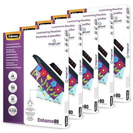 Fellowes 100142462 Pack 500 Fundas Plastificar 80 Micras Brillo A4 (216x303 mm) Calidad Premium ImageLast
