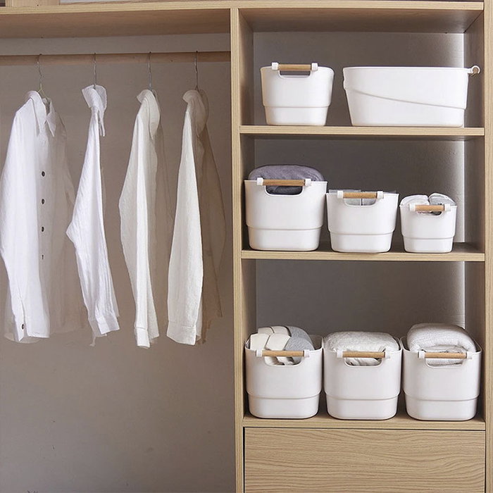 Confortime Cesta Multiusos con Asas de Madera (Pack de 12 Unidades)
