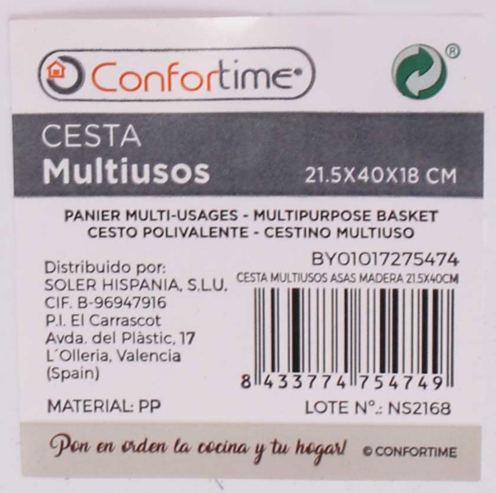 Confortime Cesta Multiusos con Asas de Madera (Pack de 12 Unidades)