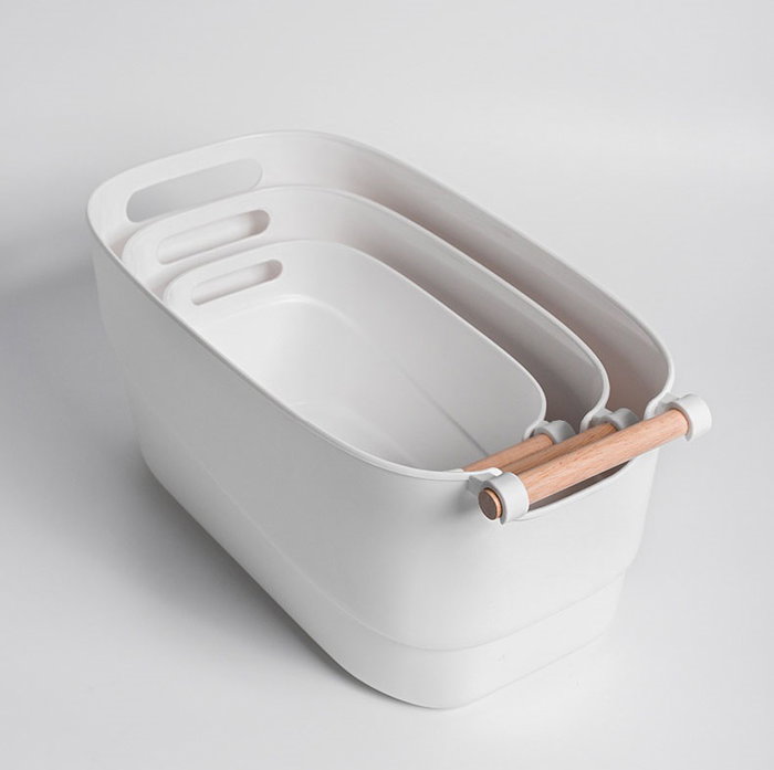 Confortime Cesta Multiusos con Asas de Madera (Pack de 12 Unidades)