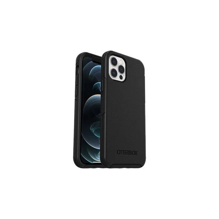 OtterBox Symmetry Series - Carcasa Trasera Protectora para Apple iPhone 12 / 12 Pro - Protección Anticaídas, Antimicrobiana, Carga Inalámbrica Qi, Tecnología DROP+, Color Negro