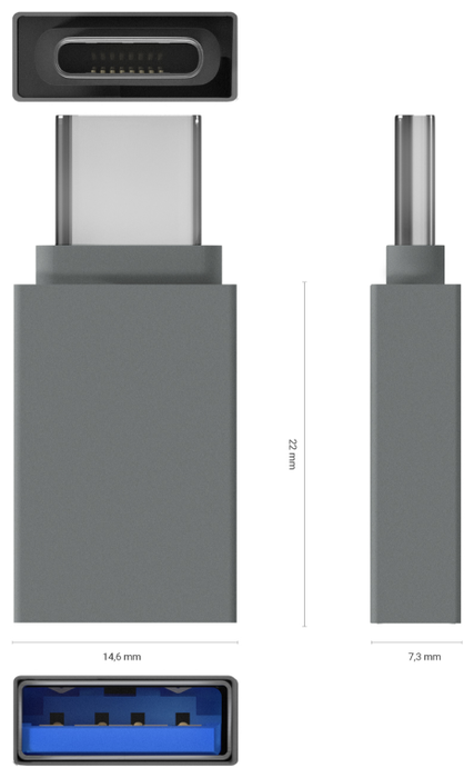 Aisens Mini Adaptador Aluminio USB 3.2 Gen1 Gris (USB-C Macho a USB-A Hembra)