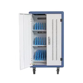 PHASAK Armario Rack de seguridad MONTADO con ruedas goma, 30 compart. para Portatil, Tablet y Smartphone branco/azul