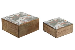 DKD Home Decor Tropical 24 Joyero Verde Naranja Mango 18 x 9 x 18 cm Set de 2