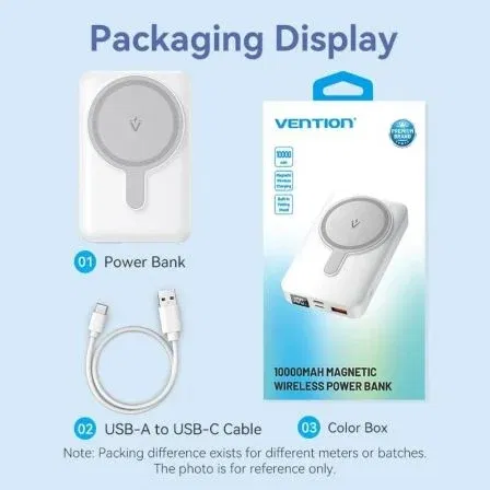 Vention FHTW0 Powerbank 10000mAh 22.5W Wireless Magnética Blanca Carga Rápida Pantalla LED