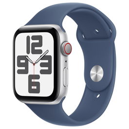 Apple Watch SE GPS + Cellular 44mm Reloj Inteligente con Caja de Aluminio Plata y Correa Deportiva Denim S/M - OLED, 32 GB, watchOS 11, Resistente al Agua