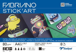 Laminas Dibujo Fabriano Adhesivas Stick Art A4 80G Negro Paquete De 8