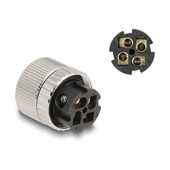 DeLOCK Conector M12 Codificación A 4 Pines Hembra con Conexión por Tornillo 90° Metal