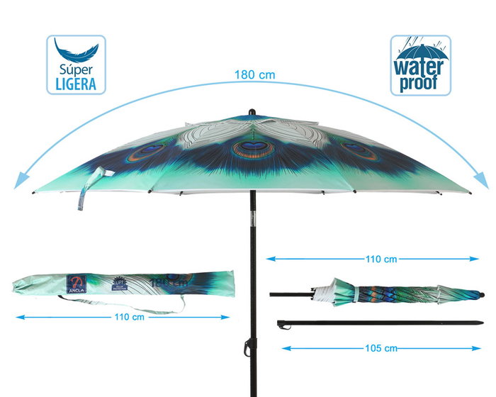 Atosa Sombrilla De Playa De Aluminio Modelo Con Upf 50+ Verde 180 cm 22-25 mm Verde