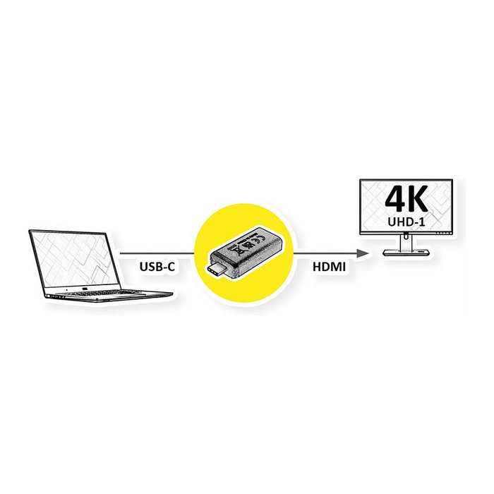 VALUE Adaptador USB Type C a HDMI 4K 60Hz 3840x2160 Negro para Monitor TV Laptop