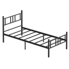 Hanah Home Cama Individual Black 90x200 Metal 100% Negro Alto Cabecero 88cm Profundo 200cm Patas 31.5cm