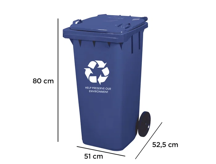 Q-connect Papelera Contenedor Plástico con Tapadera 100L Azul 800x510x525 mm con Ruedas