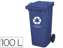 Q-connect Papelera Contenedor Plástico con Tapadera 100L Azul 800x510x525 mm con Ruedas