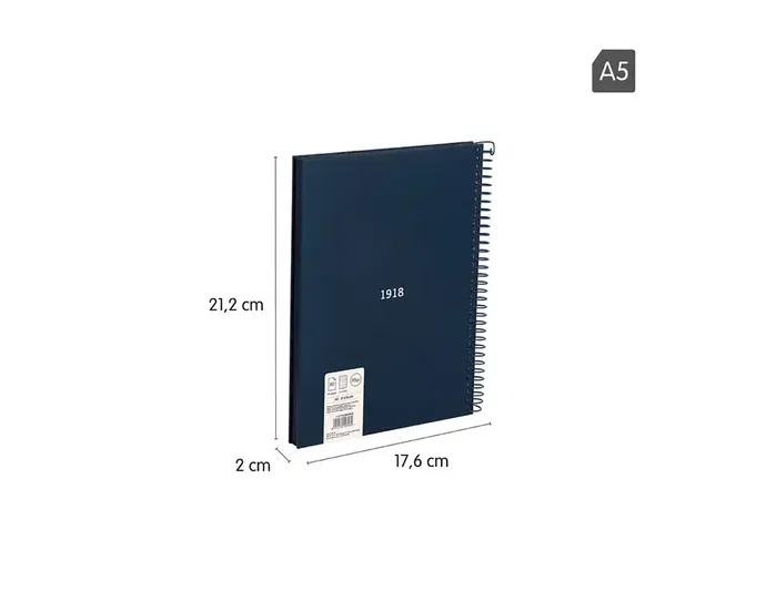 Milan Serie 1918 Cuaderno Espiral A5 80 Hojas Cuadrícula 5mm Tapa Dura Azul Milan Serie 1918 Cuaderno Espiral A5 80 Hojas Cuadrícula 5mm Tapa Dura Azul
