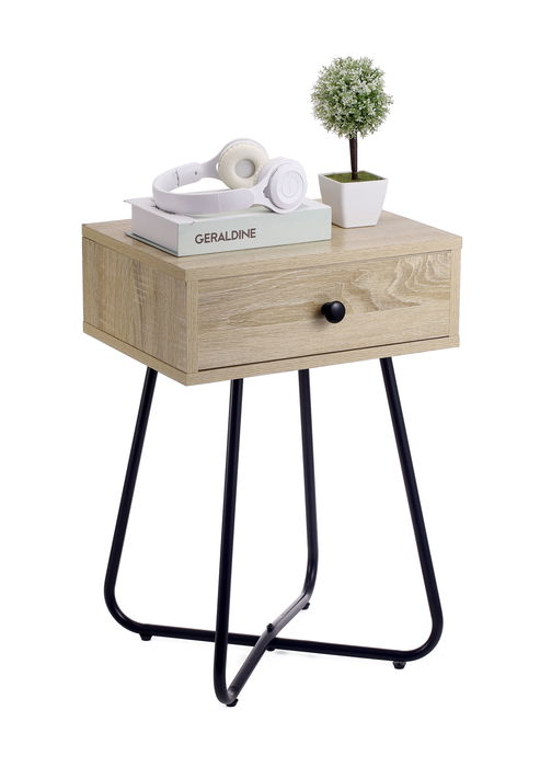 Inde Mesita Auxiliar Metálica y Madera con Cajón 40 x 34 x 60 cm (3 Unidades)