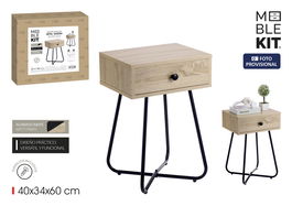 Inde Mesita Auxiliar Metálica y Madera con Cajón 40 x 34 x 60 cm (3 Unidades)