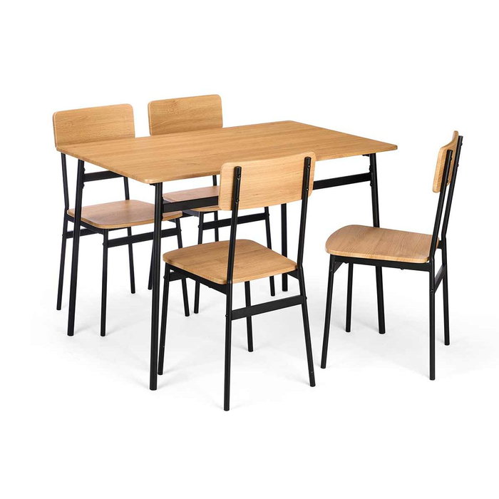 GIFTDECOR Set de Mesa y 4 Sillas Negro y Madera GIFTDECOR Set de Mesa y 4 Sillas Negro y Madera
