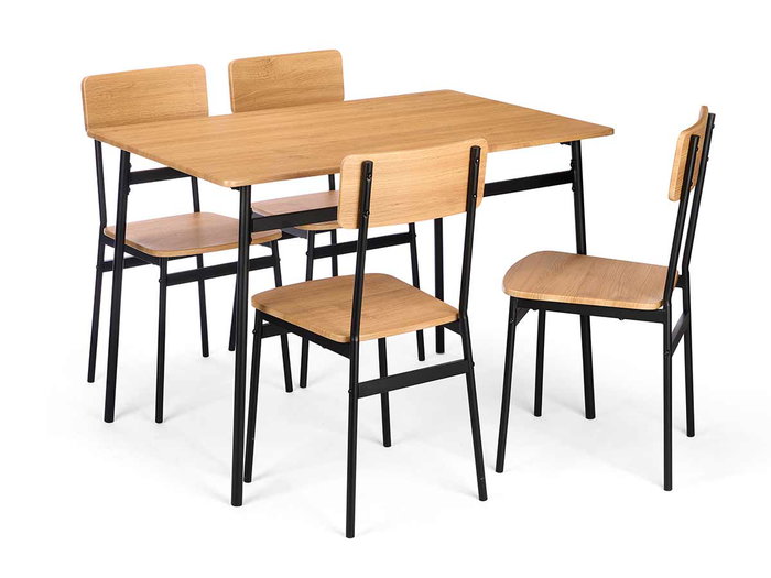 GIFTDECOR Set de Mesa y 4 Sillas Negro y Madera GIFTDECOR Set de Mesa y 4 Sillas Negro y Madera