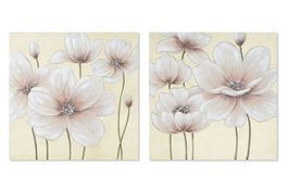 DKD Home Decor Cuadro Amapolas Dorado Rosa Palo Lienzo MDF 80 x 80 cm (2 Unidades)