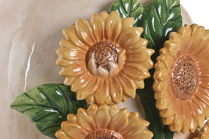DKD Home Decor Jarrón de Cerámica Girasol Amarillo y Beige