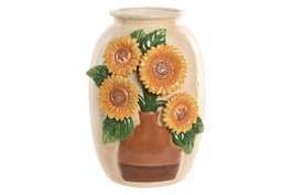 DKD Home Decor Jarrón de Cerámica Girasol Amarillo y Beige