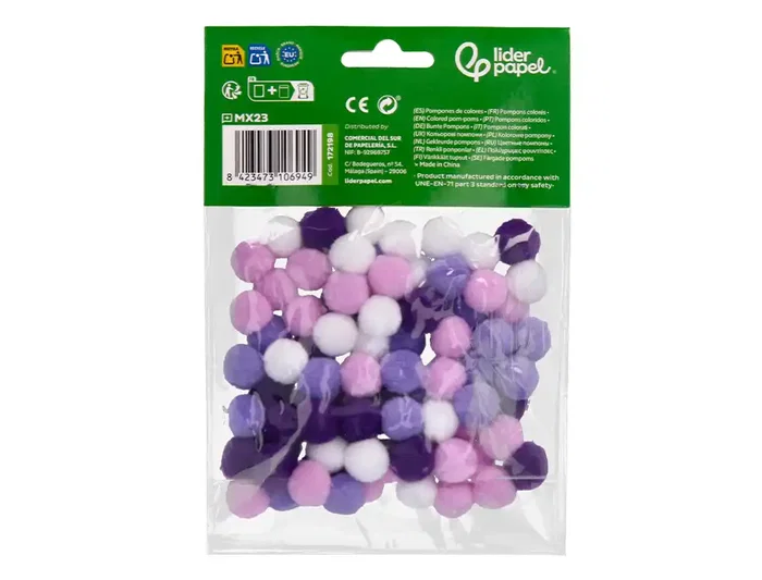 Liderpapel Pompones 1,5 cm Tonalidades Violeta Bolsa 80 Unidades Manualidades y Decoración