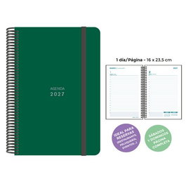 Senfort Agenda Anual 2027 Unicolor Espiral Verde Oscuro