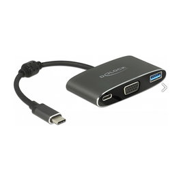 Delock Adaptador Multi USB-C a VGA, USB-A, USB-C PD (62992) - 4K UHD, Metal Gris, Para Windows y Mac