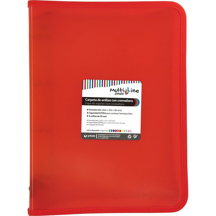 Grafoplás Carpeta de Anillas con Cremallera A4+ Rojo