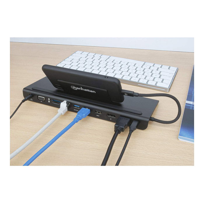 MANHATTAN Docking Station USB-C 11-en-1 MST para Tres Monitores con Power Delivery de 100W