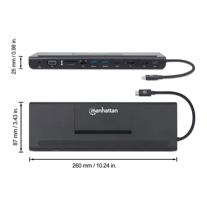 MANHATTAN Docking Station USB-C 11-en-1 MST para Tres Monitores con Power Delivery de 100W