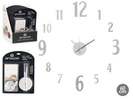 Giftdecor Reloj Pegatina Diametro 60 cm Numeros Satinado Plata (Set de 12)