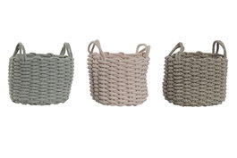 DKD Home Decor Cesta de Cuerda Surtido 3 Unidades (Verde, Rosa, Beige)