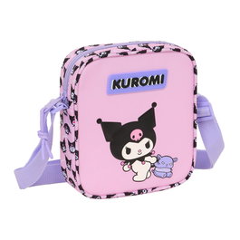SAFTA Bandolera Kuromi Hello Kitty, Bandolera Ajustable de Colección Sanrio, Tamaño 16x18x4 cm