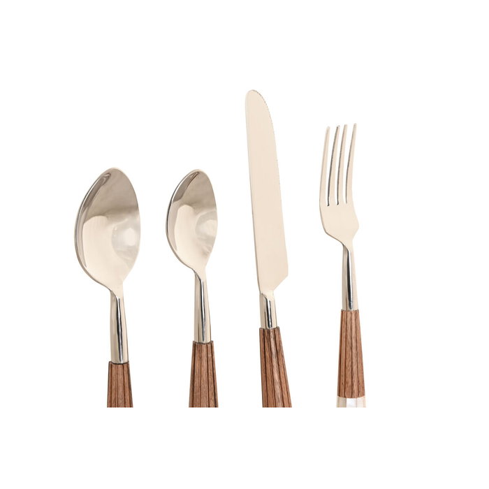 DKD Home Decor Set de Cubertería Acacia e Inox 16 Piezas Natural