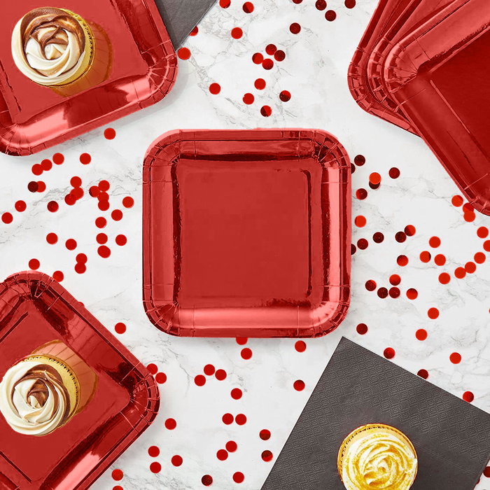 Algon Set 3 Platos de Cartón Rojos Cuadrados 26 cm (18 Unidades)