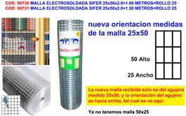 SIFER Malla Electrosoldada 25x50x2.0 1.50 Metros Rollo 25