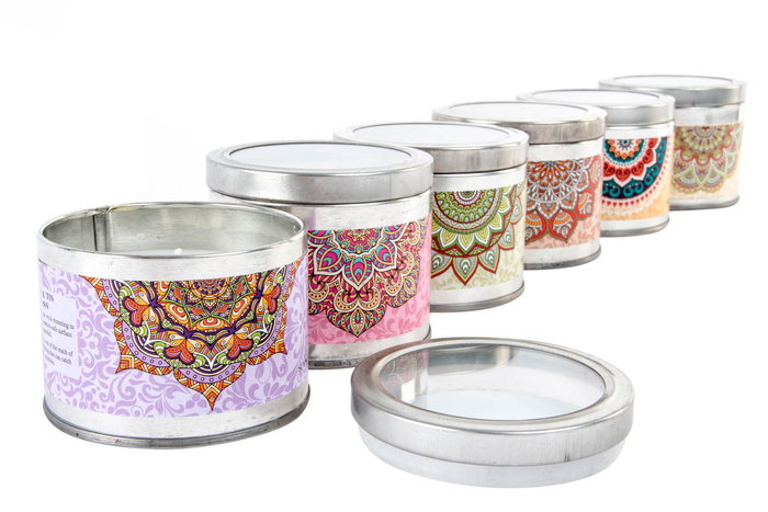 DKD Home Decor Vela Indio Mandala Multicolor 7 x 6 x 7 cm (12 Unidades)