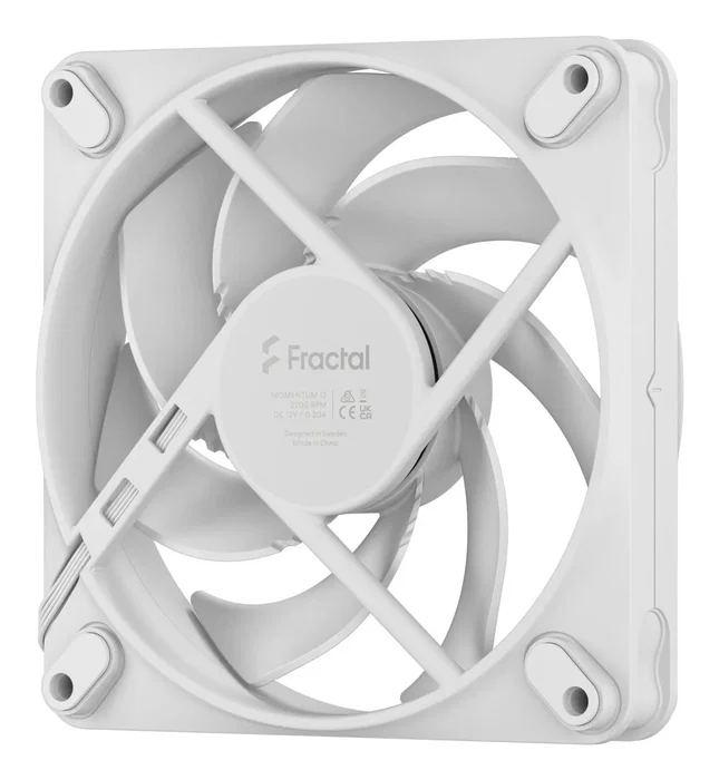 Fractal Design Momentum 12 Ventilador para PC 120mm Blanco, PWM, 2200 RPM, 31.3 dB, Rodamiento FDB, Flujo de aire 114.6 m³/h, Paquete de 1