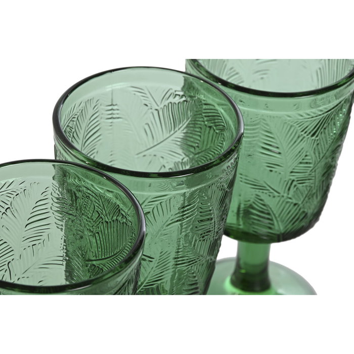 DKD Home Decor Set de 6 Copas de Cristal Tropical Garbo con Relieve de Hojas, Verde