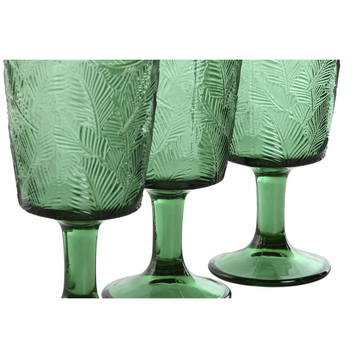 DKD Home Decor Set de 6 Copas de Cristal Tropical Garbo con Relieve de Hojas, Verde