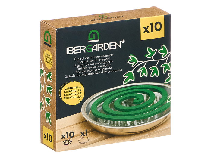 Ibergarden Espiral de Incienso Antimosquitos Citronela con Soporte, Verde, 13.8x14x3.5 cm (Set de 24)