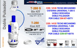TECNO Mecanismo de Cisterna Universal T280 Doble Descarga con Cable y Kit